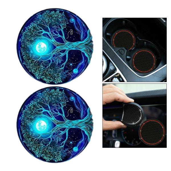 カップホルダー用汎用車用コースター 2枚セット 装飾内装 ブルー