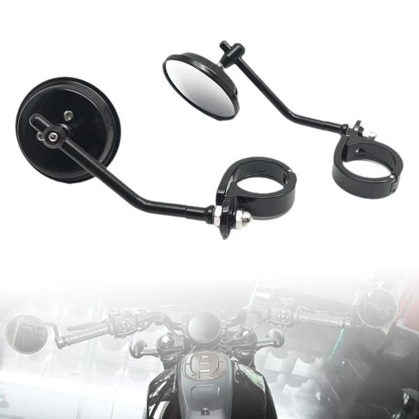 バイク用バックミラー 頑丈 調整可能 38-41mm フォークマウント サイドミラー ブラック