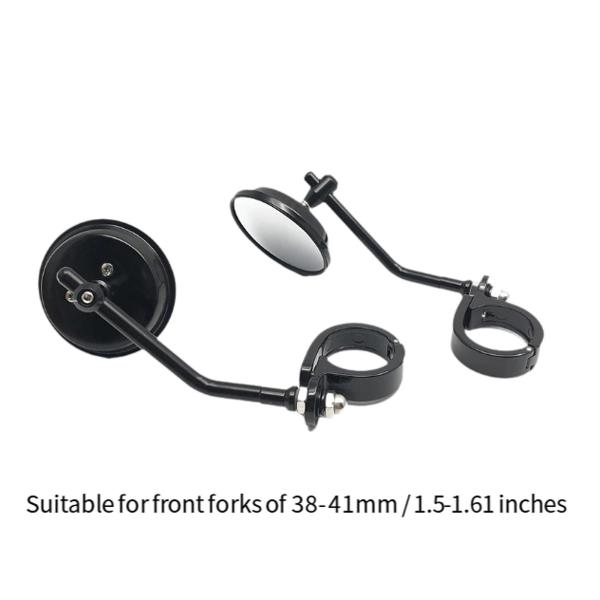バイク用バックミラー 頑丈 調整可能 38-41mm フォークマウント サイドミラー ブラック