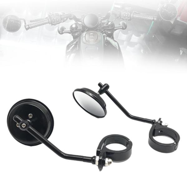 バイク用バックミラー 頑丈 調整可能 38-41mm フォークマウント サイドミラー ブラック