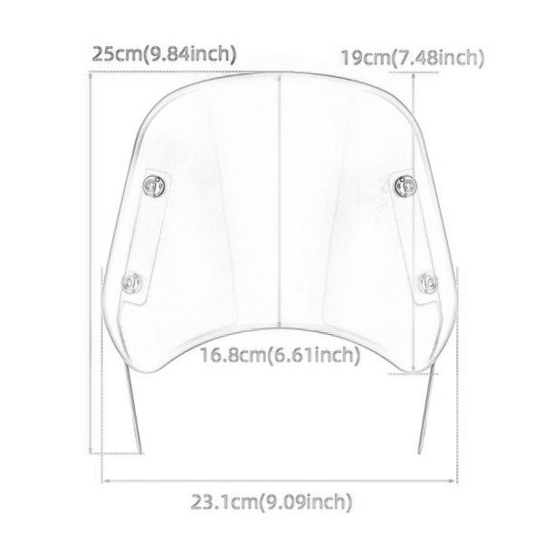 バイク用フロントガラス ヴィンテージ交換用 マウントブラケット付き 取り付け簡単 ブラック