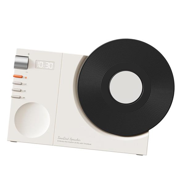 レトロレコードプレーヤー風デスクトップスピーカー デジタル時計付き