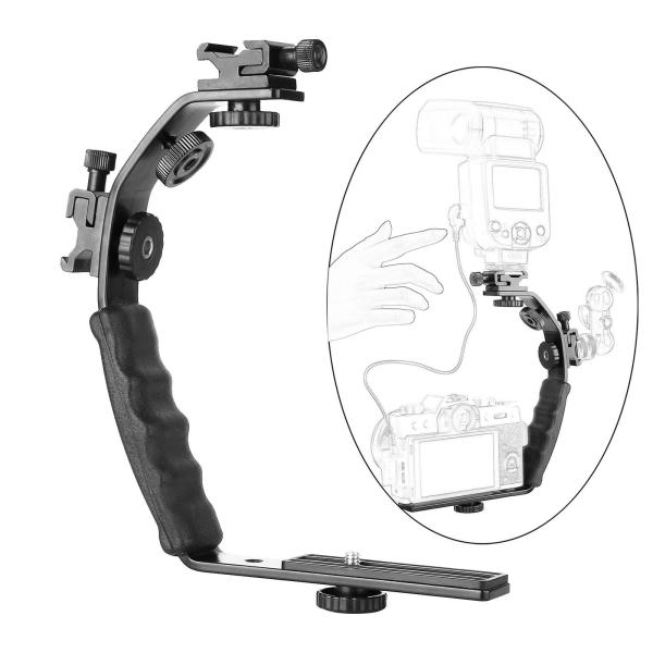 カメラ L ブラケット マウント パッド入りハンドグリップ 多機能アクセサリー ポータブル ダブルフラッシュ コールドシュー 頑丈 写真スタジオ用
