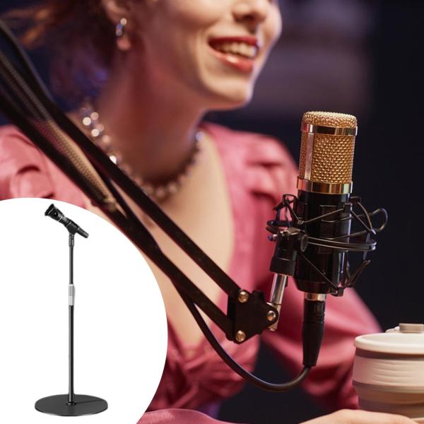 高さ調節可能なフロアマイクスタンド（ホルダートレイなし、丸型ベース付き）