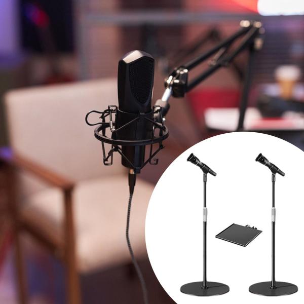 高さ調節可能なフロアマイクスタンド（ホルダートレイなし、丸型ベース付き）