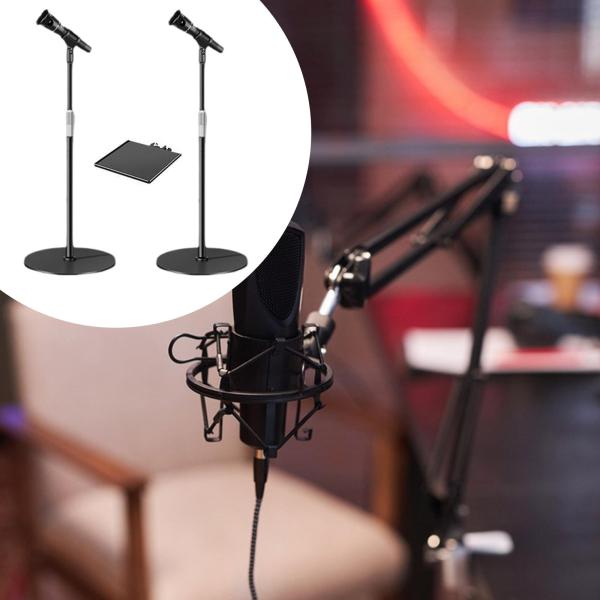 高さ調節可能なフロアマイクスタンド（ホルダートレイなし、丸型ベース付き）