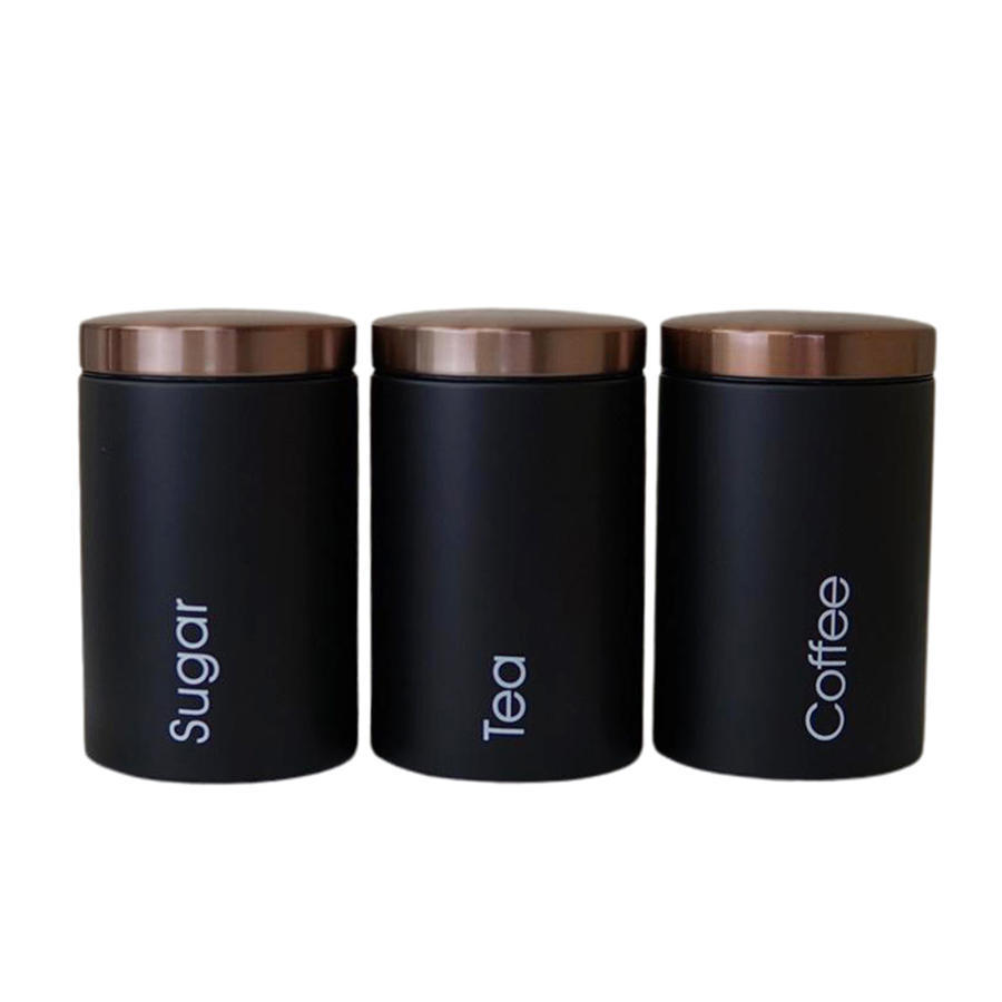 蓋付き3個の金属容器.コーヒー.紅茶.砂糖食品保管容器瓶蓋付き : STK
