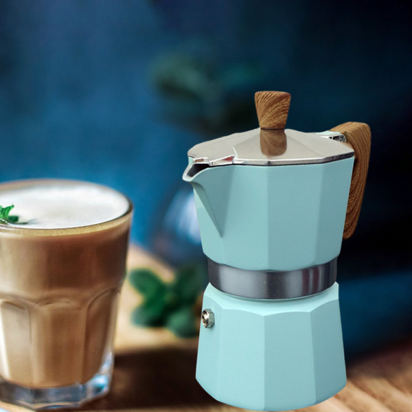 エスプレッソメーカーストーブトップパーコレーターポット実用モカコーヒーポット150 / 300mlブルー150ml