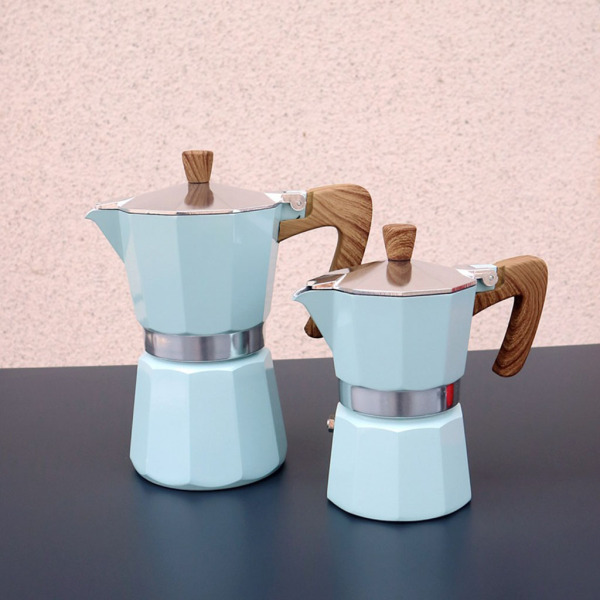エスプレッソメーカーストーブトップパーコレーターポット実用モカコーヒーポット150 / 300mlブルー150ml