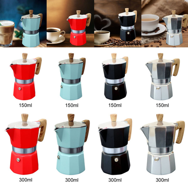 エスプレッソメーカーストーブトップパーコレーターポット実用モカコーヒーポット150 / 300mlブルー150ml