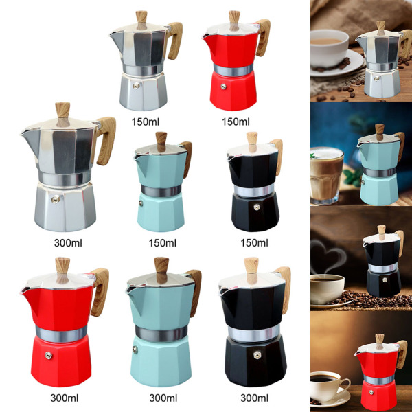 エスプレッソメーカーストーブトップパーコレーターポット実用モカコーヒーポット150 / 300mlブルー150ml