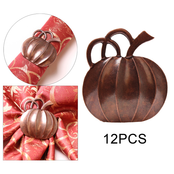 12x秋のナプキンリングテーブルデコレーション、家族の集まり、パーティー、感謝祭、ハロウィーンのためのカボチャディナーテーブルナプキンホルダ