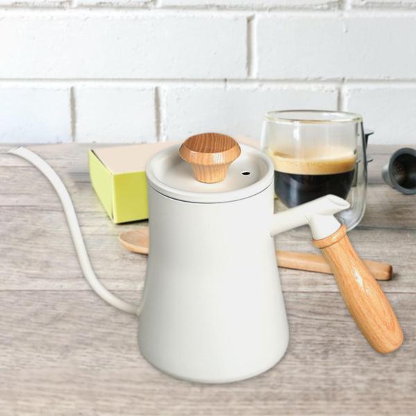 550mlドリップケトル木製ハンドルコーヒーポットティーケトルホワイトに注ぐ
