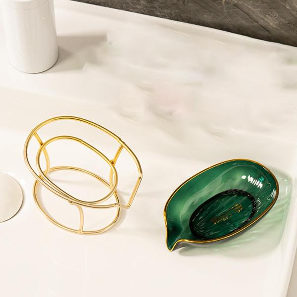 キッチン装飾グリーン用鉄スタンド排水トレイ付きバスルームソープディッシュ