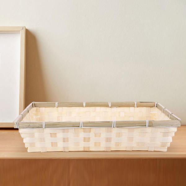手作りの織サービングトレイバスケット長方形ナチュラル卓上バスルーム40x28.5x9CM