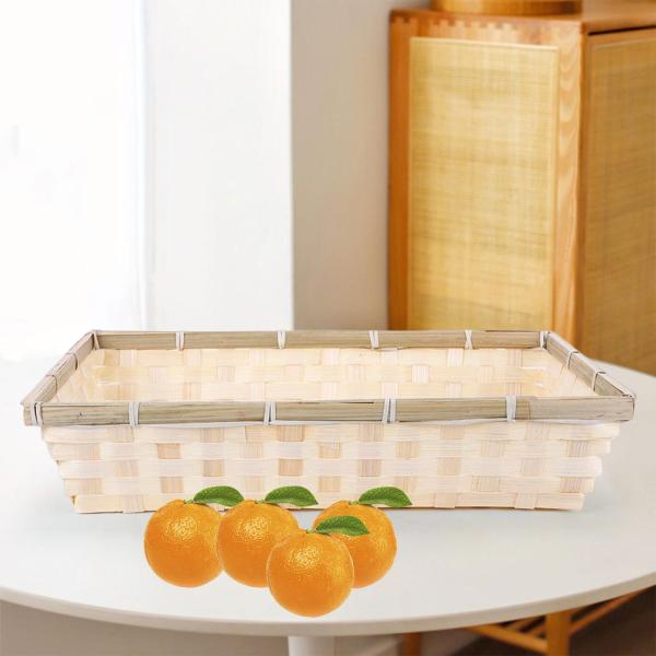 手作りの織サービングトレイバスケット長方形ナチュラル卓上バスルーム40x28.5x9CM