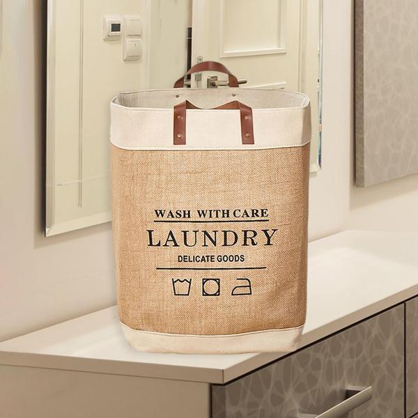 コットンリネン大型収納ビンランドリーバスケットハンドル付きレターのみ