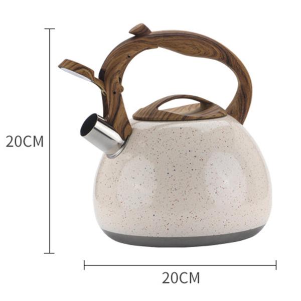 3Lラウドホイッスルティーケトル コンロ用 スタイリッシュなホイッスルウォーターケトル 木製ハンドル付き ティーポット 沸騰水用 キャンプコ