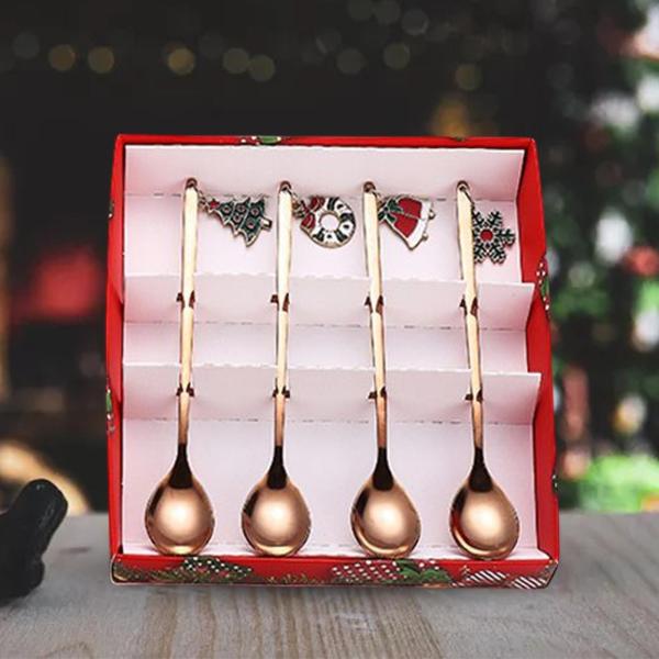 4x クリスマス コーヒー スプーン 再利用可能 コーヒー かき混ぜ スプーン レストラン クリスマス ローズ オーレエート