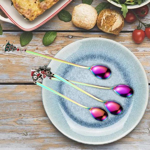 クリスマスをテーマにしたダイニングスプーン ティースプーン ペンダント付き 再利用可能 カラフル