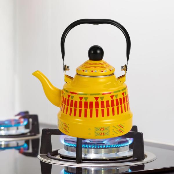 2.5L エナメル ティーケトル 口笛なし ハンドル付き ホーム レストラン ホテル イエロー