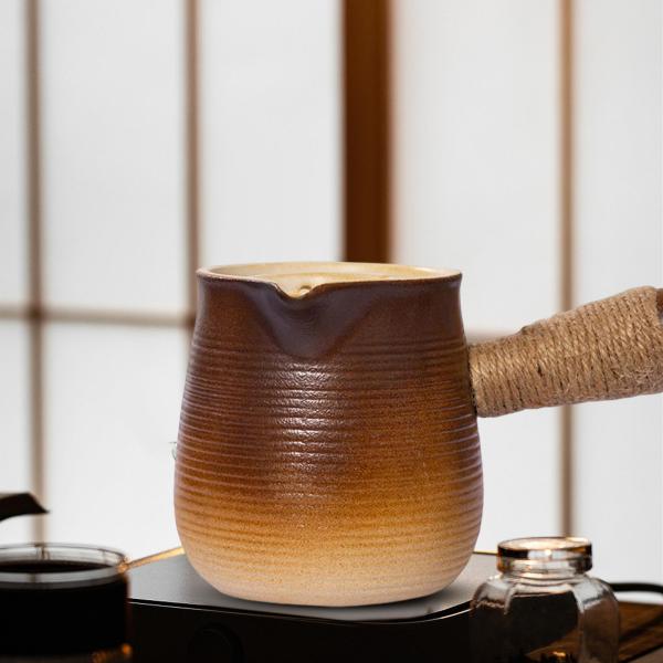 セラミック ティーポット 磁器 ティーポット 咲くと茶葉のやかん 家庭用 ブラウン ワイド