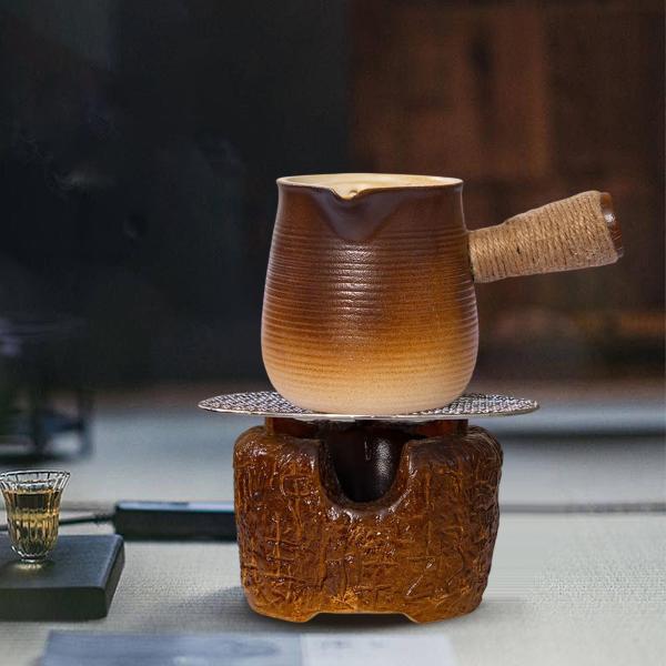 セラミック ティーポット 磁器 ティーポット 咲くと茶葉のやかん 家庭用 ブラウン ワイド