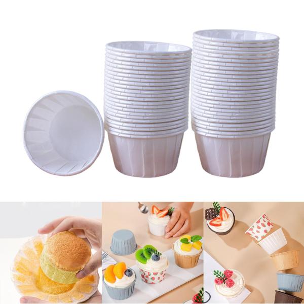 50ピース 耐油紙 カップケーキラッパー ベーキングカップ アクセサリー 耐久性 ホワイト
