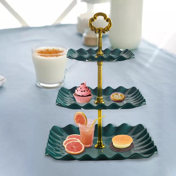 カップケーキスタンド 3段 プラスチック製 クッキータワー 誕生日 結婚式 パーティー用 グリーン