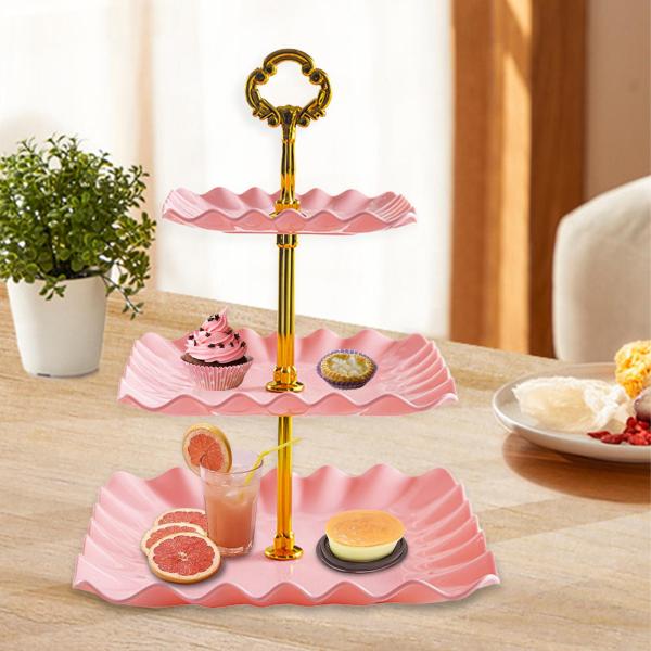 カップケーキスタンド 3段 プラスチック クッキータワー 誕生日 結婚式 パーティー用 ピンク