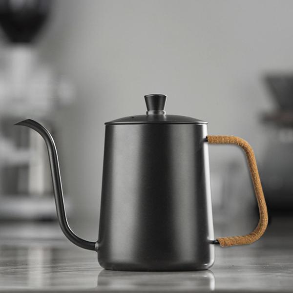 コーヒーポット ティーケトル 錆びグースネックケトル 家庭用 キャンプ アウトドア ポット 600ml ブラック