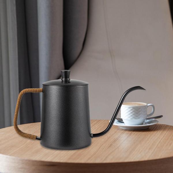 コーヒーポット ティーケトル 錆びグースネックケトル 家庭用 キャンプ アウトドア ポット 600ml ブラック