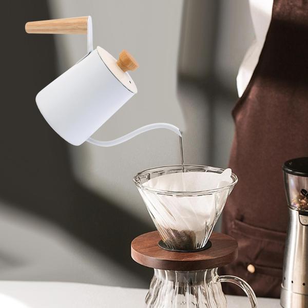 コーヒーティーポット 蓋付き 350ml 注ぎケトル キャンプ バリスタ ギフト ホワイト