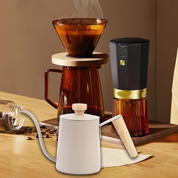 蓋付きコーヒーティーポット 350ml 注ぎケトル キャンプ バリスタ ギフト グレー
