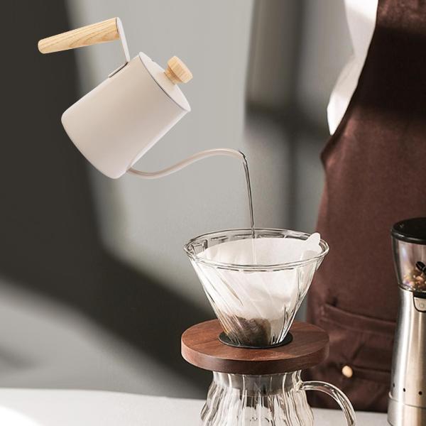 蓋付きコーヒーティーポット 350ml 注ぎケトル キャンプ バリスタ ギフト グレー