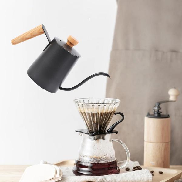 蓋付きコーヒーティーポット 350ml 注ぎケトル キャンプ用 バリスタ ギフト ブラック