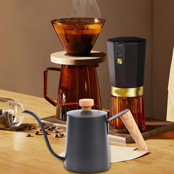 蓋付きコーヒーティーポット 350ml 注ぎケトル キャンプ用 バリスタ ギフト ブラック