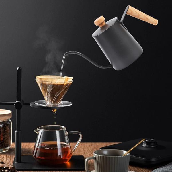 蓋付きコーヒーティーポット 350ml 注ぎケトル キャンプ用 バリスタ ギフト ブラック