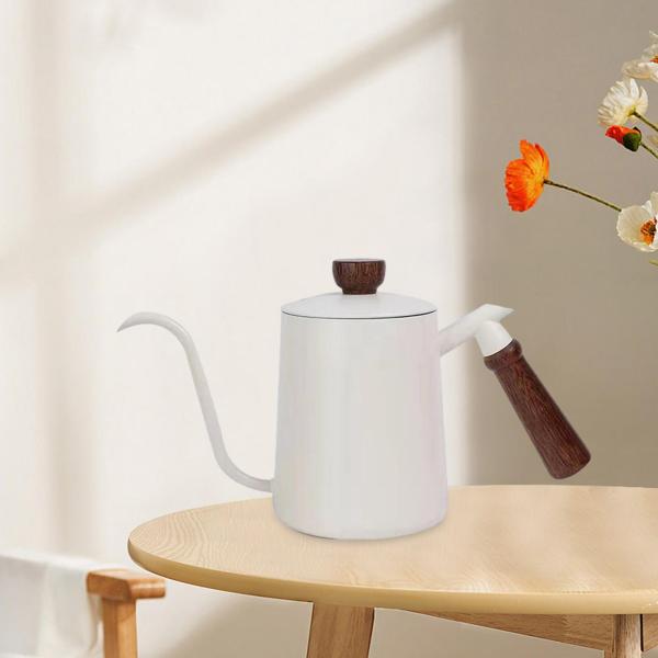 600ml ポアオーバーケトル 手醸造コーヒーケトル 屋内屋外キッチン用 ホワイト