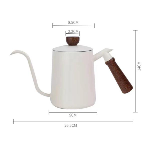 600ml ポアオーバーケトル 手醸造コーヒーケトル 屋内屋外キッチン用 ホワイト