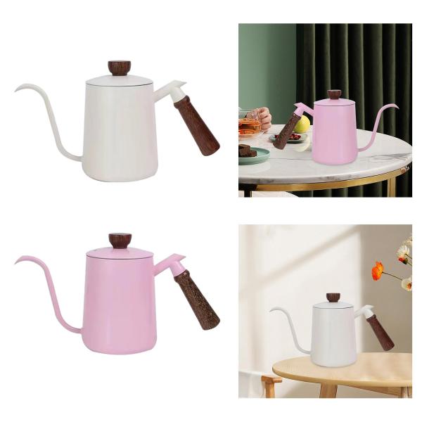 600ml ポアオーバーケトル 手醸造コーヒーケトル 屋内屋外キッチン用 ホワイト