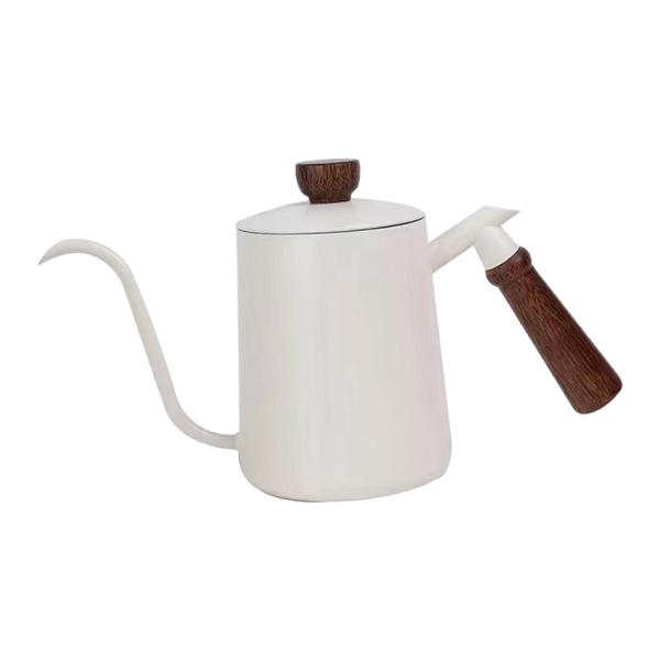 600ml ポアオーバーケトル 手醸造コーヒーケトル 屋内屋外キッチン用 ホワイト