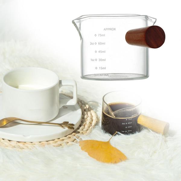 100ml エスプレッソ計量ガラスジャグカップ木製ハンドルフルーツジュース用