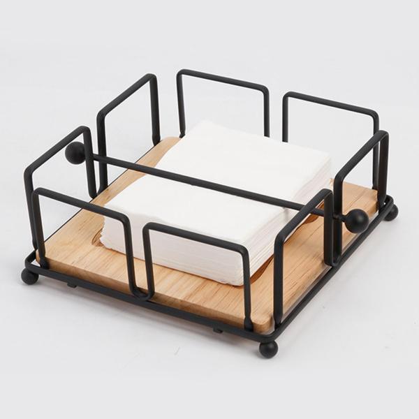 テーブル ティッシュ ストレージ ホルダー ホテル 木製ベース付き 卓上ティッシュ ディスペンサー ブラック
