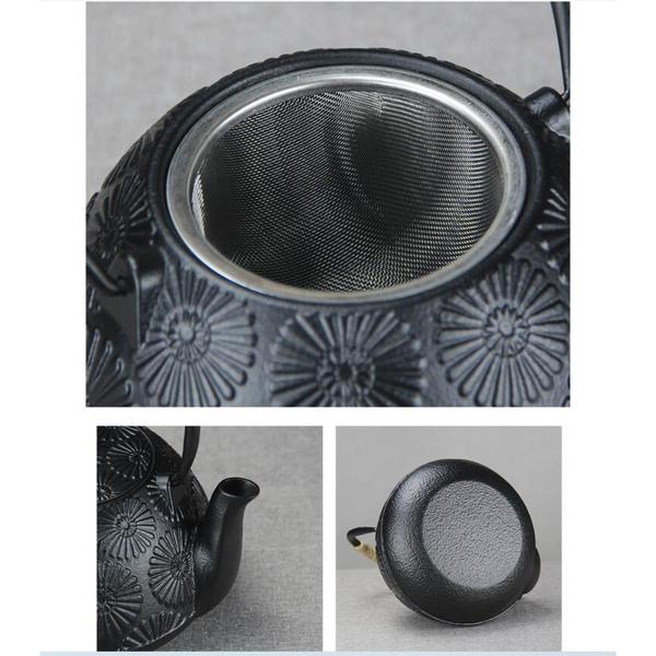 鋳鉄ケトルティーメーカー 40 オンスレトロパターン和風ティーポットエナメルインテリアルースティー電磁調理器用