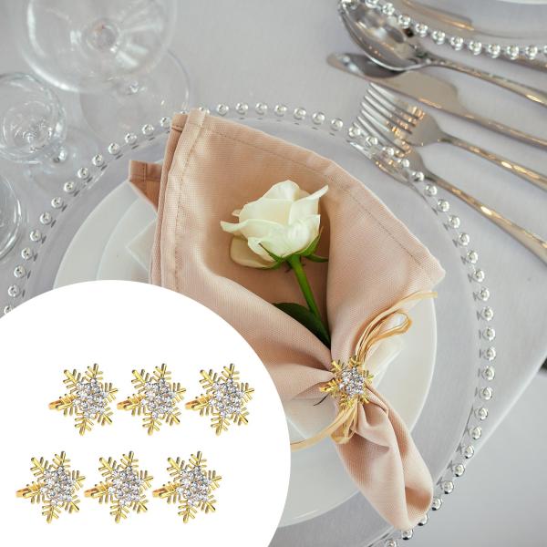 6 個のスノーフレーク ナプキン リング メタル ナプキン バックル 結婚式 クリスマス ディナー ゴールド