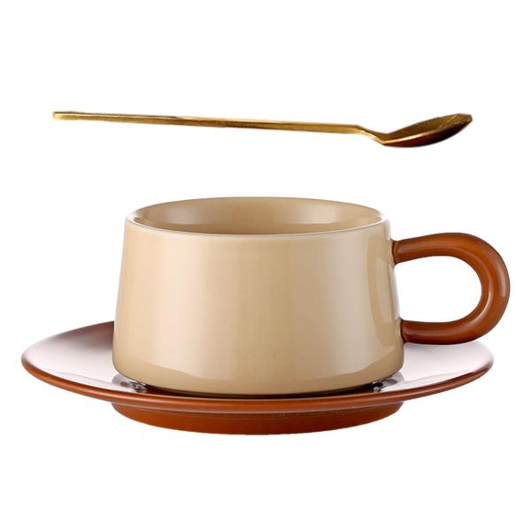 セラミックコーヒーマグ ソーサー付き セラミックラテアートカップ ノベルティ 完璧なサイズの朝食ティーミルクマグ コーヒー愛好家のための磁器｜stk-shop｜04