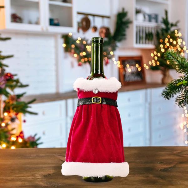 クリスマスレッドドレスボトルカバー、ワインボトルバッグ、パーティー用品テーブル装飾、再利用可能、ホリデーギフトワインボトルドレス