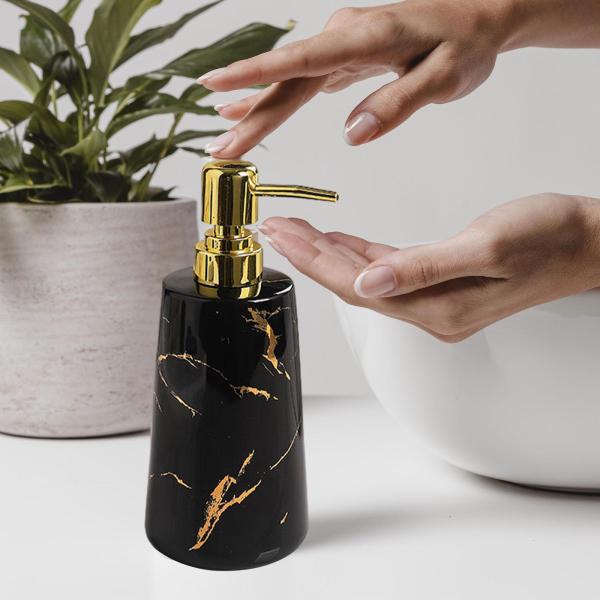ポンプ ソープ ディスペンサー 500ml/17oz 丈夫なセラミック キッチン ランドリー カウンタートップ用 ブラック