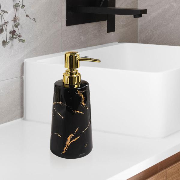 ポンプ ソープ ディスペンサー 500ml/17oz 丈夫なセラミック キッチン ランドリー カウンタートップ用 ブラック